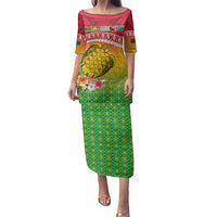 Melanesian Ni-Vanuatu Family Matching Puletasi and Hawaiian Shirt Sea Turtle with Sand Drawing Pattern LT9 Mom's Dress Reggae - Polynesian Pride