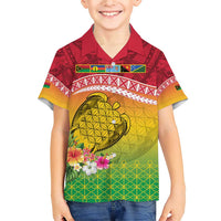 Melanesian Ni-Vanuatu Family Matching Short Sleeve Bodycon Dress and Hawaiian Shirt Sea Turtle with Sand Drawing Pattern LT9 Son's Shirt Reggae - Polynesian Pride