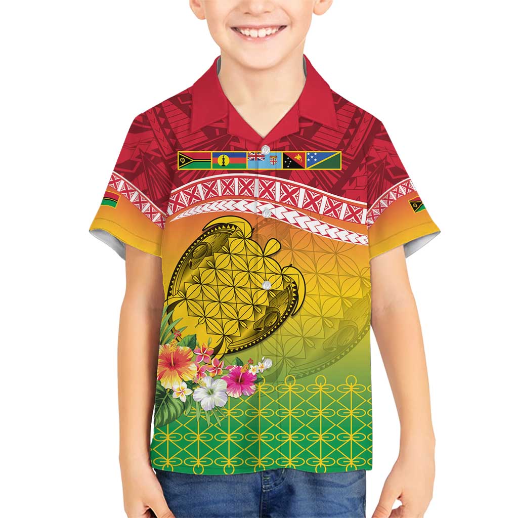 Melanesian Ni-Vanuatu Family Matching Tank Maxi Dress and Hawaiian Shirt Sea Turtle with Sand Drawing Pattern LT9 Son's Shirt Reggae - Polynesian Pride