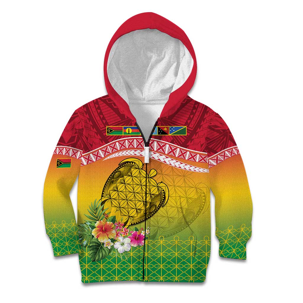 Melanesian Ni-Vanuatu Kid Hoodie Sea Turtle with Sand Drawing Pattern LT9 Zip Hoodie Reggae - Polynesian Pride