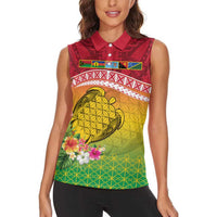 Melanesian Ni-Vanuatu Women Sleeveless Polo Shirt Sea Turtle with Sand Drawing Pattern LT9 - Polynesian Pride