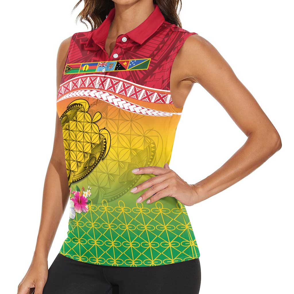 Melanesian Ni-Vanuatu Women Sleeveless Polo Shirt Sea Turtle with Sand Drawing Pattern LT9 - Polynesian Pride