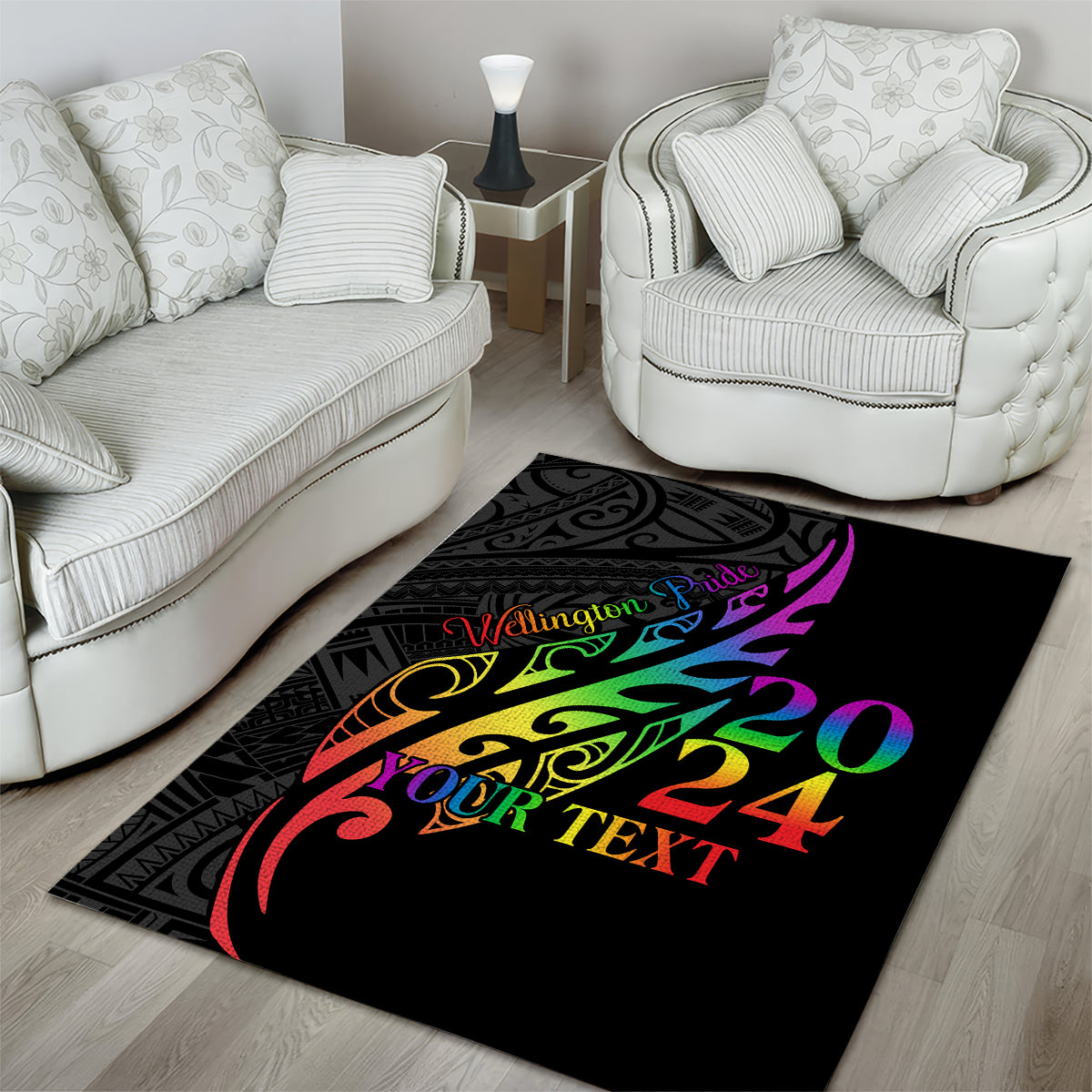 Personalised New Zealand Wellington Pride Area Rug Maori Fern with Pride Flag 2024 LT9 - Polynesian Pride