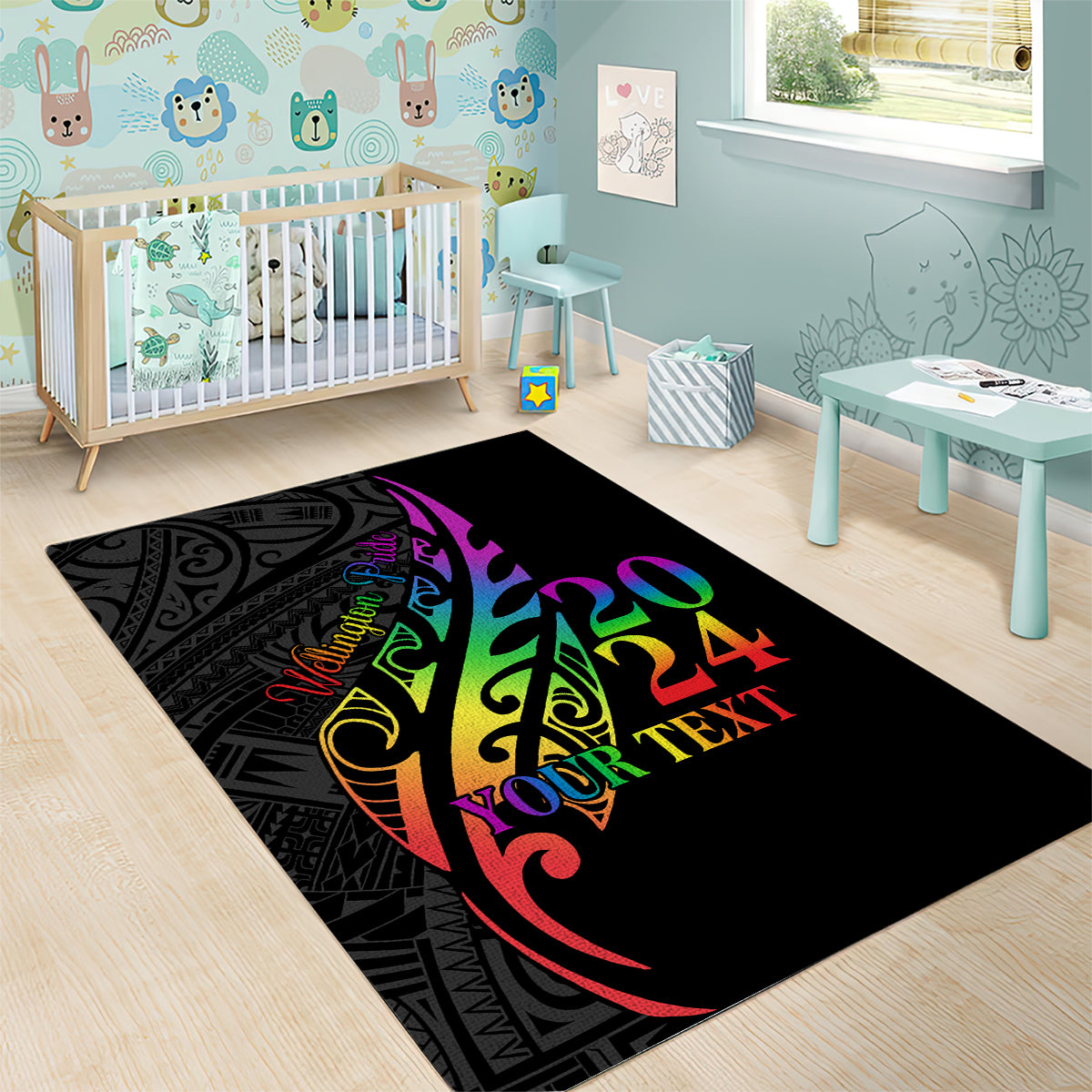 Personalised New Zealand Wellington Pride Area Rug Maori Fern with Pride Flag 2024 LT9 - Polynesian Pride