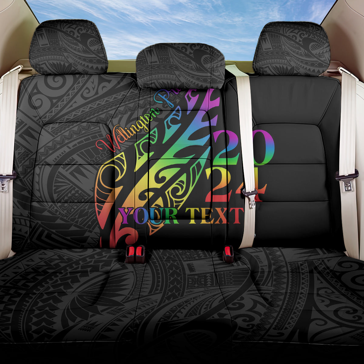 Personalised New Zealand Wellington Pride Back Car Seat Cover Maori Fern with Pride Flag 2024 LT9 One Size Black - Polynesian Pride
