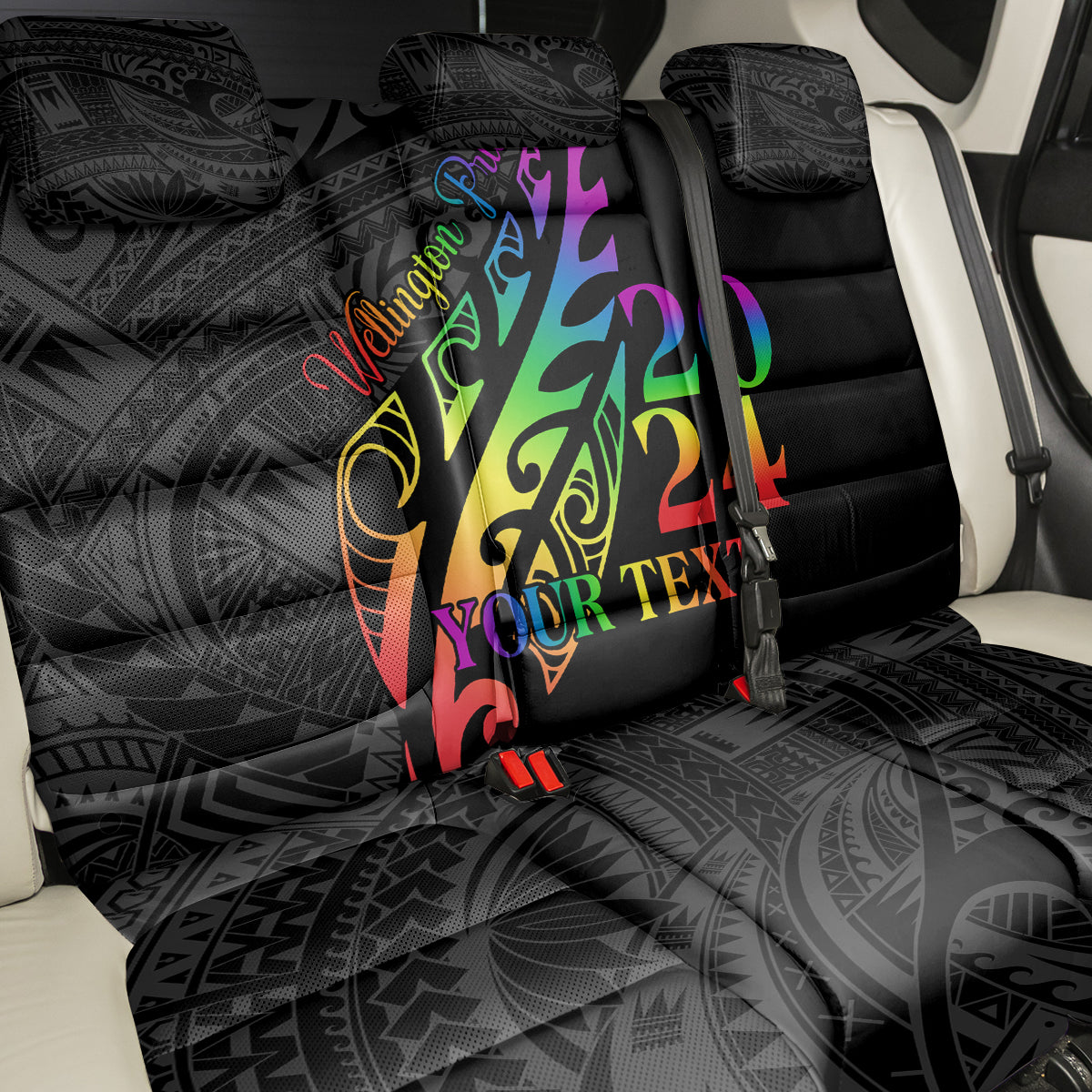 Personalised New Zealand Wellington Pride Back Car Seat Cover Maori Fern with Pride Flag 2024 LT9 - Polynesian Pride