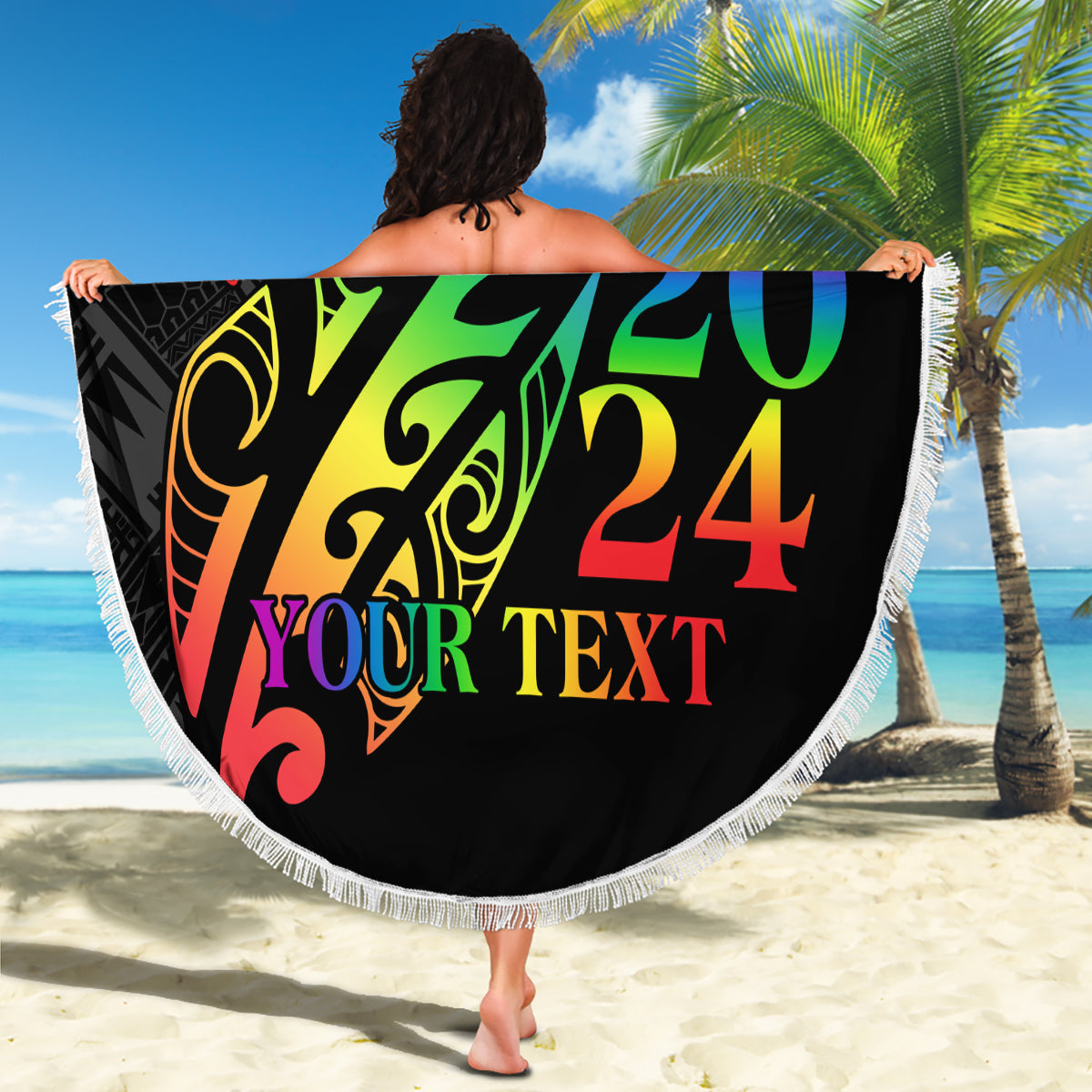 Personalised New Zealand Wellington Pride Beach Blanket Maori Fern with Pride Flag 2024 LT9 - Polynesian Pride