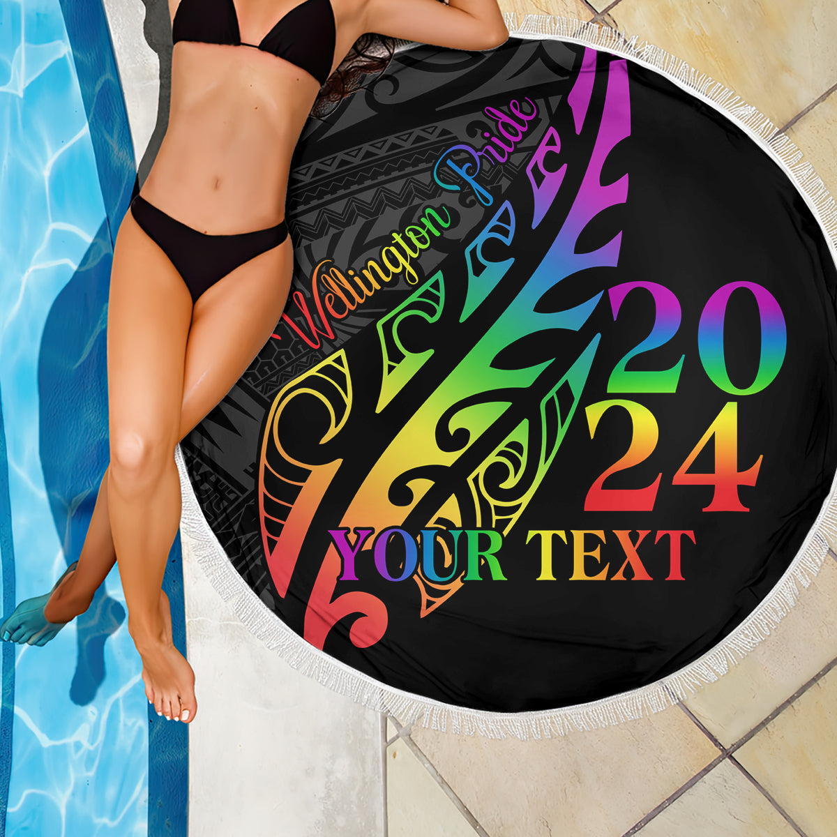 Personalised New Zealand Wellington Pride Beach Blanket Maori Fern with Pride Flag 2024 LT9 - Polynesian Pride