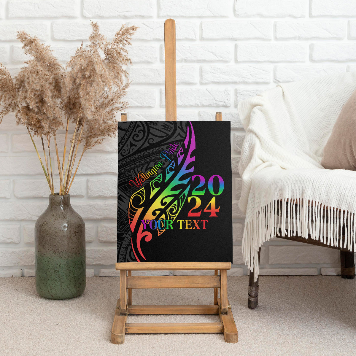 Personalised New Zealand Wellington Pride Canvas Wall Art Maori Fern with Pride Flag 2024 LT9 - Polynesian Pride