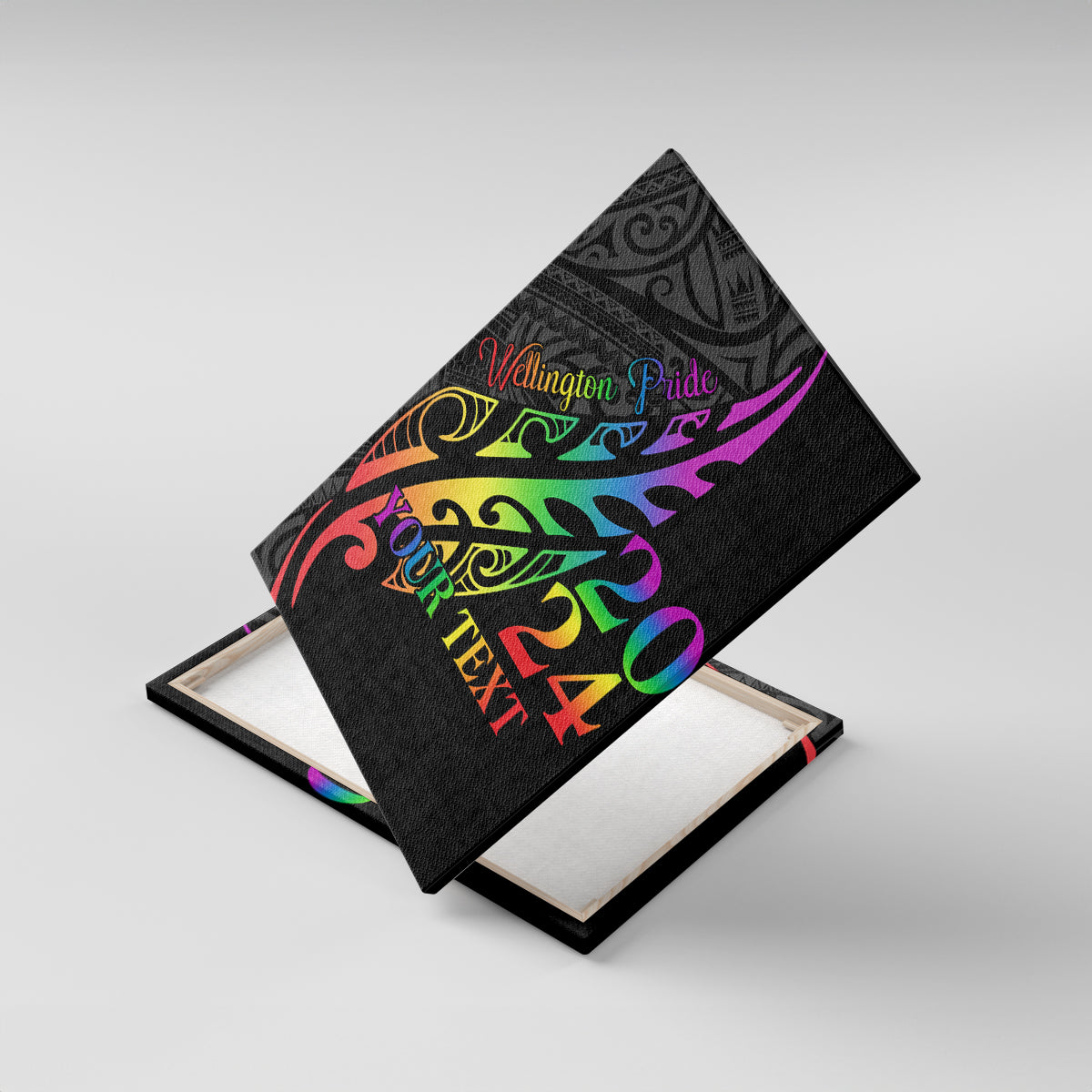 Personalised New Zealand Wellington Pride Canvas Wall Art Maori Fern with Pride Flag 2024 LT9 With Frame Black - Polynesian Pride