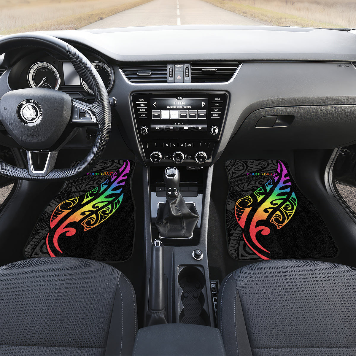Personalised New Zealand Wellington Pride Car Mats Maori Fern with Pride Flag 2024 LT9 Set 2pcs - Front Black - Polynesian Pride