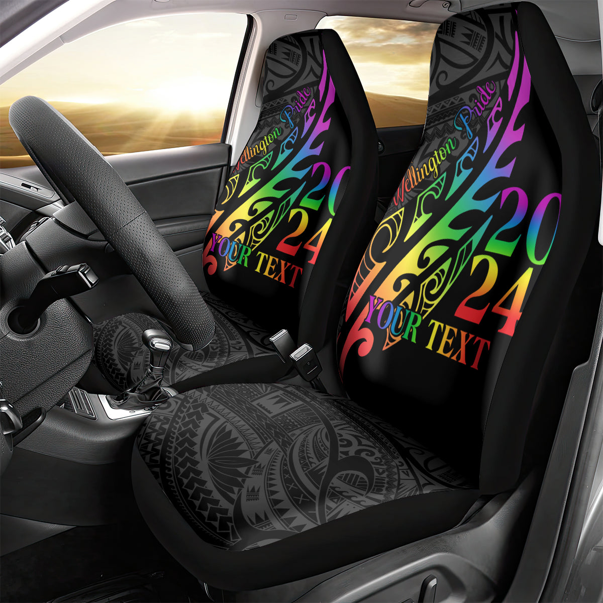 Personalised New Zealand Wellington Pride Car Seat Cover Maori Fern with Pride Flag 2024 LT9 - Polynesian Pride