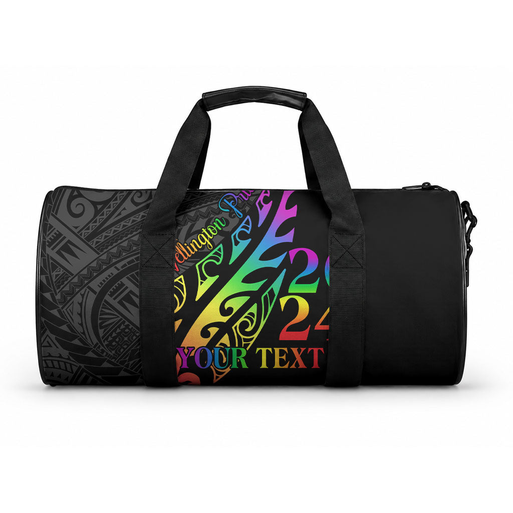 Personalised New Zealand Wellington Pride Duffle Bag Maori Fern with Pride Flag 2024 LT9 One size Black - Polynesian Pride