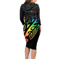 Personalised New Zealand Wellington Pride Family Matching Long Sleeve Bodycon Dress and Hawaiian Shirt Maori Fern with Pride Flag 2024 LT9 - Polynesian Pride
