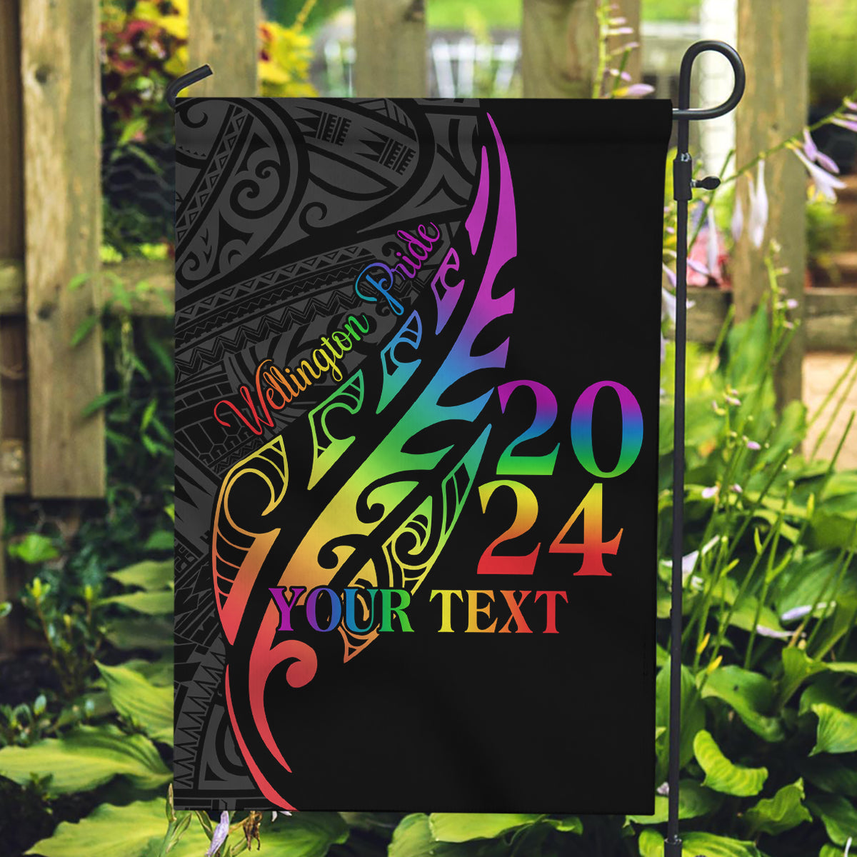 Personalised New Zealand Wellington Pride Garden Flag Maori Fern with Pride Flag 2024 LT9 Garden Flag Black - Polynesian Pride