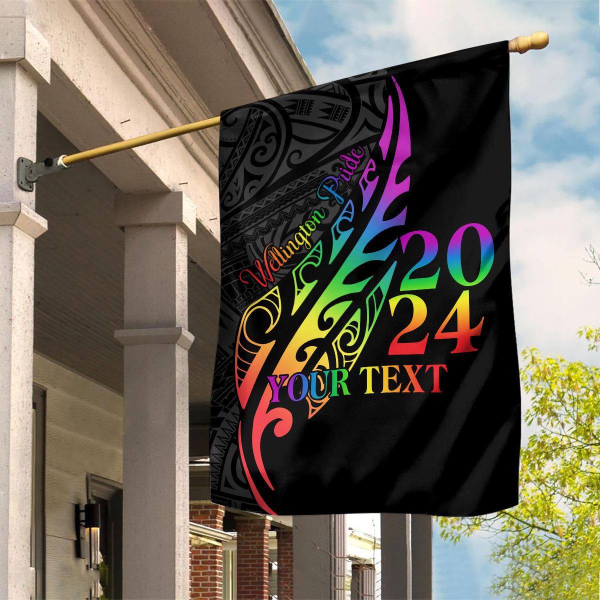 Personalised New Zealand Wellington Pride Garden Flag Maori Fern with Pride Flag 2024 LT9 House Flag Black - Polynesian Pride
