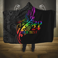 Personalised New Zealand Wellington Pride Hooded Blanket Maori Fern with Pride Flag 2024 LT9 One Size Black - Polynesian Pride