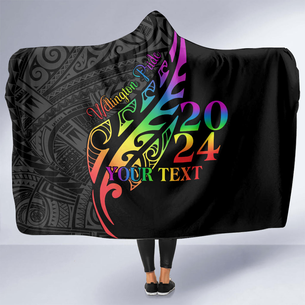 Personalised New Zealand Wellington Pride Hooded Blanket Maori Fern with Pride Flag 2024 LT9 - Polynesian Pride