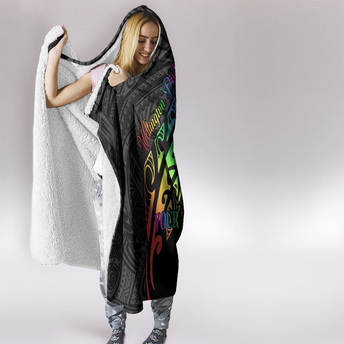 Personalised New Zealand Wellington Pride Hooded Blanket Maori Fern with Pride Flag 2024 LT9 - Polynesian Pride