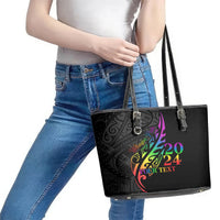 Personalised New Zealand Wellington Pride Leather Tote Bag Maori Fern with Pride Flag 2024 LT9 - Polynesian Pride