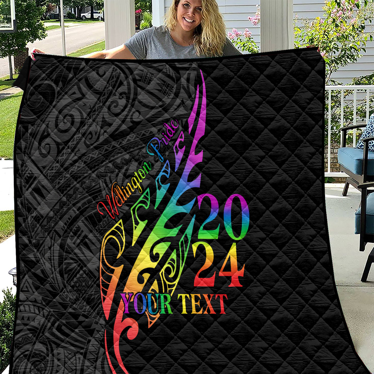 Personalised New Zealand Wellington Pride Quilt Maori Fern with Pride Flag 2024 LT9 Black - Polynesian Pride