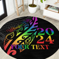 Personalised New Zealand Wellington Pride Round Carpet Maori Fern with Pride Flag 2024 LT9 Black - Polynesian Pride