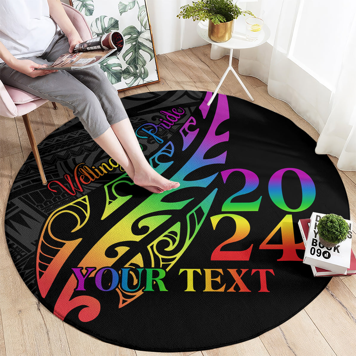Personalised New Zealand Wellington Pride Round Carpet Maori Fern with Pride Flag 2024 LT9 - Polynesian Pride