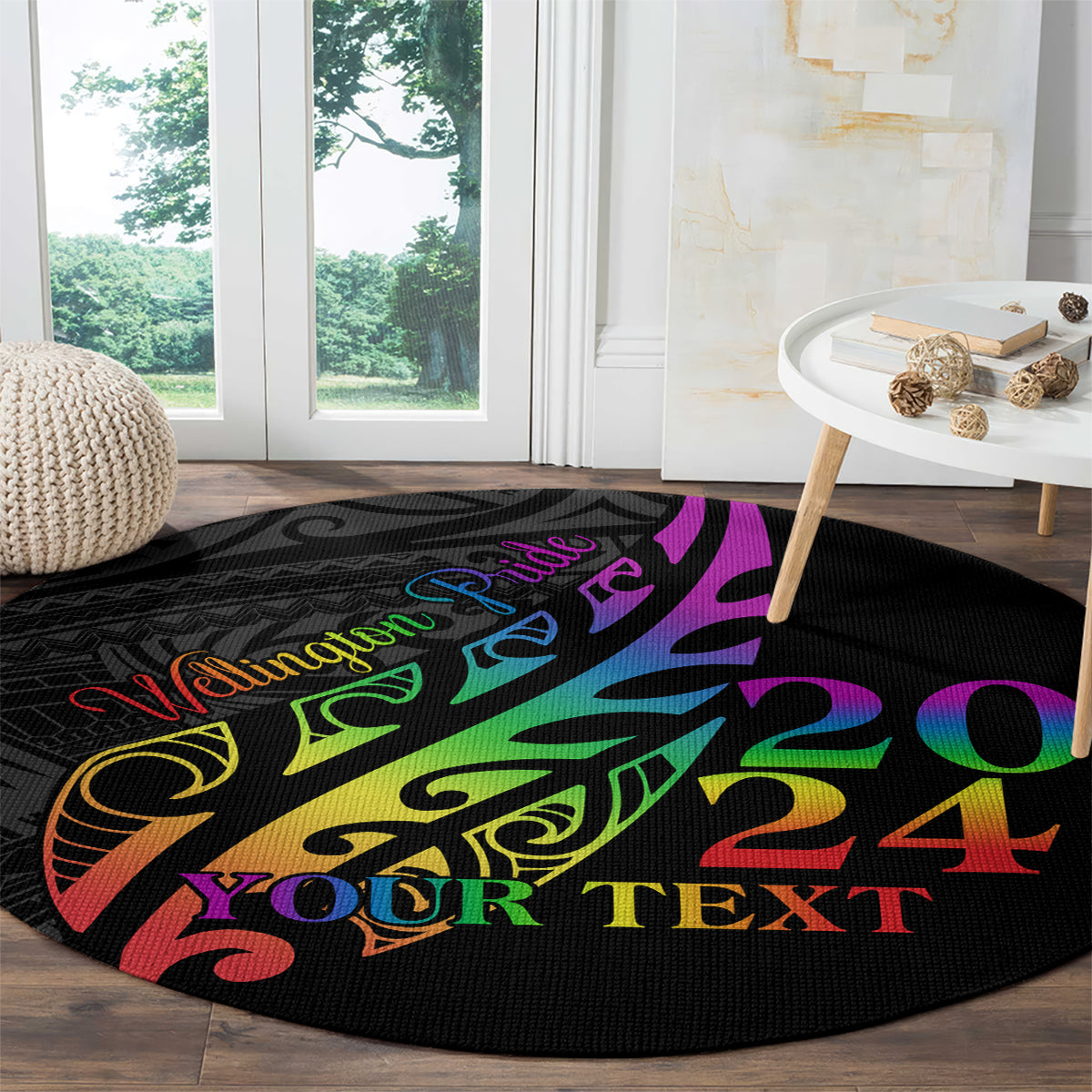 Personalised New Zealand Wellington Pride Round Carpet Maori Fern with Pride Flag 2024 LT9 - Polynesian Pride