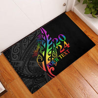 Personalised New Zealand Wellington Pride Rubber Doormat Maori Fern with Pride Flag 2024 LT9 Black - Polynesian Pride
