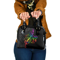 Personalised New Zealand Wellington Pride Shoulder Handbag Maori Fern with Pride Flag 2024 LT9 One Size Black - Polynesian Pride