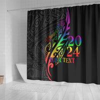 Personalised New Zealand Wellington Pride Shower Curtain Maori Fern with Pride Flag 2024 LT9 - Polynesian Pride
