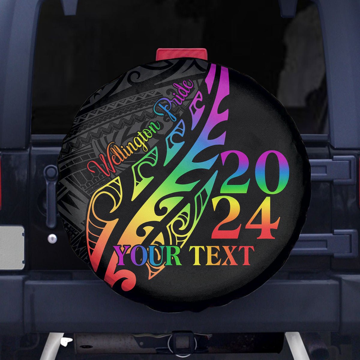 Personalised New Zealand Wellington Pride Spare Tire Cover Maori Fern with Pride Flag 2024 LT9 - Polynesian Pride