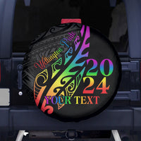 Personalised New Zealand Wellington Pride Spare Tire Cover Maori Fern with Pride Flag 2024 LT9 - Polynesian Pride
