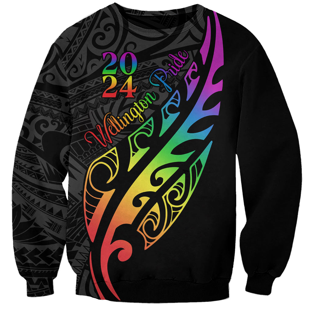 Personalised New Zealand Wellington Pride Sweatshirt Maori Fern with Pride Flag 2024 LT9 Unisex Black - Polynesian Pride