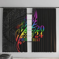 Personalised New Zealand Wellington Pride Window Curtain Maori Fern with Pride Flag 2024 LT9 With Hooks Black - Polynesian Pride