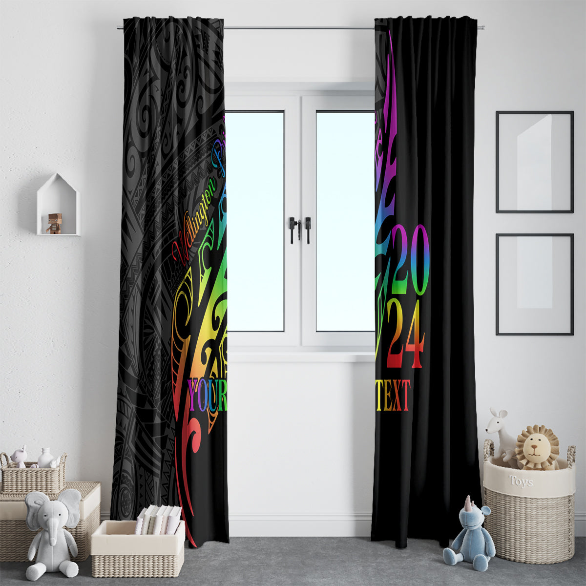 Personalised New Zealand Wellington Pride Window Curtain Maori Fern with Pride Flag 2024 LT9 - Polynesian Pride