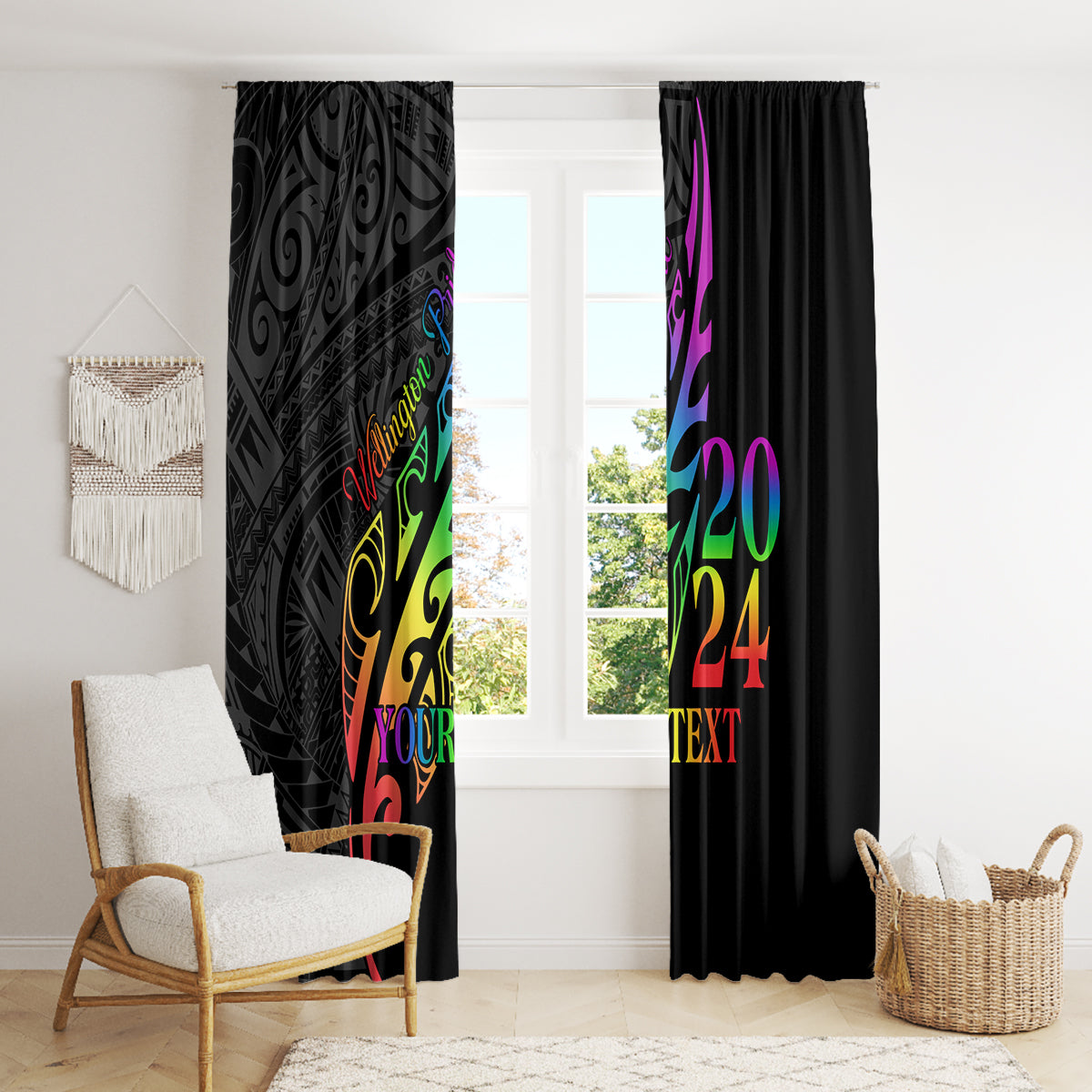 Personalised New Zealand Wellington Pride Window Curtain Maori Fern with Pride Flag 2024 LT9 - Polynesian Pride