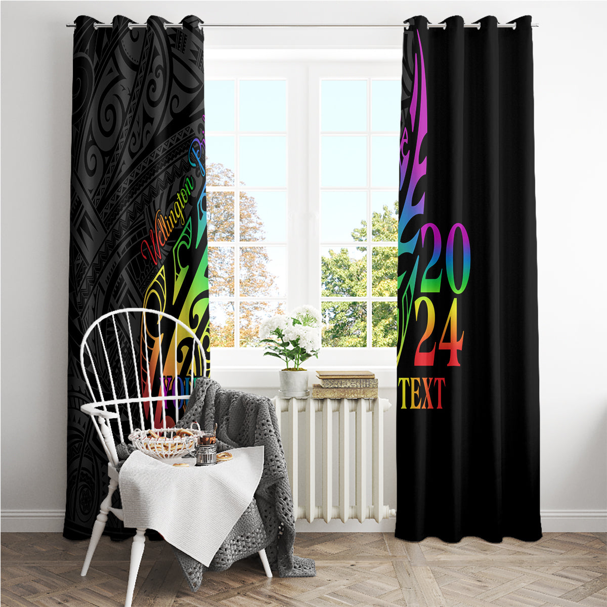 Personalised New Zealand Wellington Pride Window Curtain Maori Fern with Pride Flag 2024 LT9 - Polynesian Pride