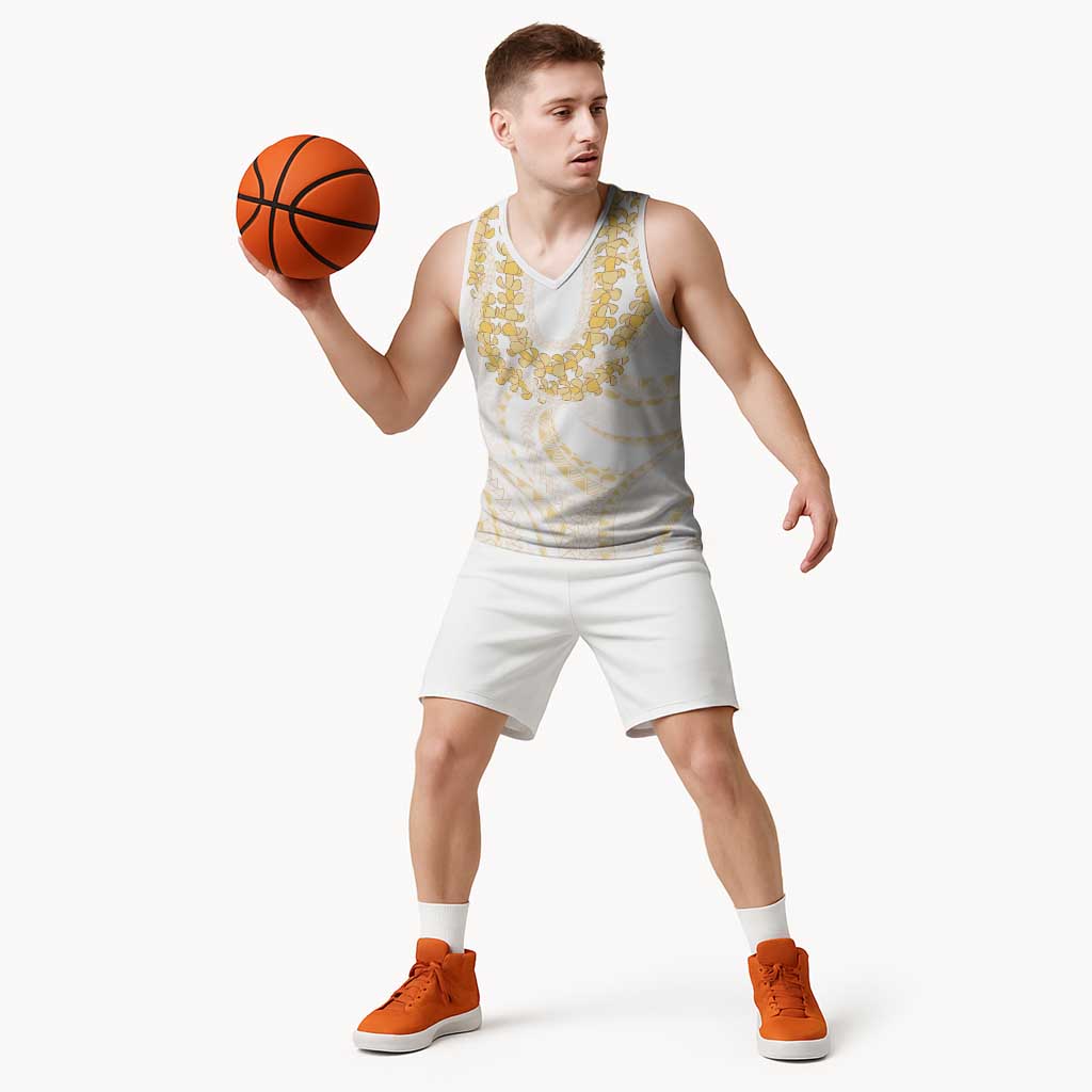 Aloha Lei Onaona Basketball Jersey Beige Hawaiian Tribal Pattern - Polynesian Pride