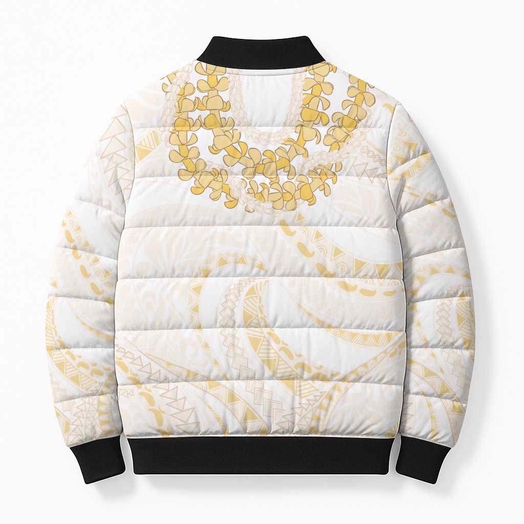 Aloha Lei Onaona Bomber Puffer Jacket Beige Hawaiian Tribal Pattern - Polynesian Pride