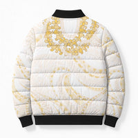 Aloha Lei Onaona Bomber Puffer Jacket Beige Hawaiian Tribal Pattern - Polynesian Pride