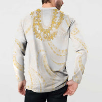 Aloha Lei Onaona Button Sweatshirt Beige Hawaiian Tribal Pattern