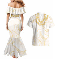 Aloha Lei Onaona Couples Matching Mermaid Dress and Hawaiian Shirt Beige Hawaiian Tribal Pattern LT9 - Polynesian Pride