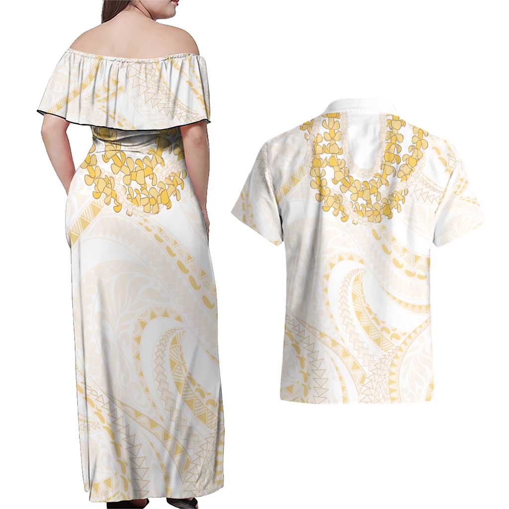 Aloha Lei Onaona Couples Matching Off Shoulder Maxi Dress and Hawaiian Shirt Beige Hawaiian Tribal Pattern LT9 - Polynesian Pride