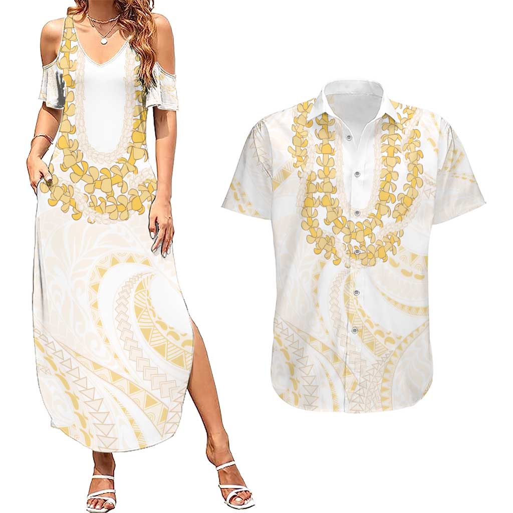 Aloha Lei Onaona Couples Matching Summer Maxi Dress and Hawaiian Shirt Beige Hawaiian Tribal Pattern LT9 Beige - Polynesian Pride
