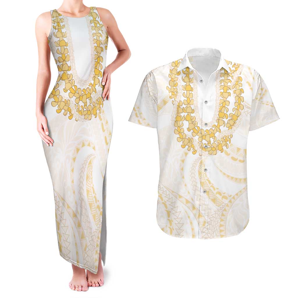 Aloha Lei Onaona Couples Matching Tank Maxi Dress and Hawaiian Shirt Beige Hawaiian Tribal Pattern LT9 Beige - Polynesian Pride