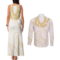Aloha Lei Onaona Couples Matching Tank Maxi Dress and Long Sleeve Button Shirt Beige Hawaiian Tribal Pattern LT9 - Polynesian Pride