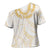 Aloha Lei Onaona Cross Shoulder Shirt Beige Hawaiian Tribal Pattern - Polynesian Pride