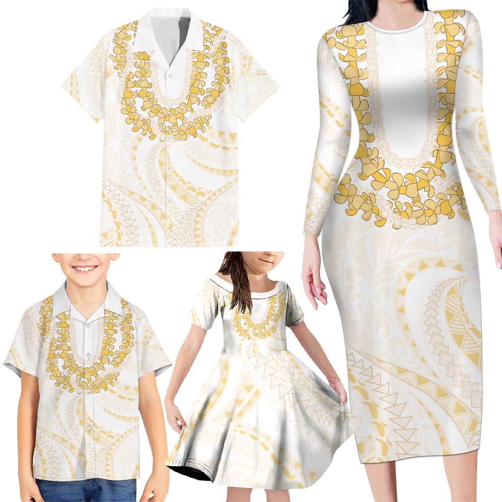 Aloha Lei Onaona Family Matching Long Sleeve Bodycon Dress and Hawaiian Shirt Beige Hawaiian Tribal Pattern LT9 - Polynesian Pride