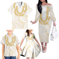 Aloha Lei Onaona Family Matching Off The Shoulder Long Sleeve Dress and Hawaiian Shirt Beige Hawaiian Tribal Pattern LT9 - Polynesian Pride
